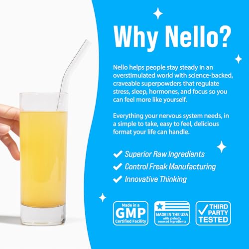 Image of Nello Supercalm Powdered Drink Mix, Cortisol Reducer* and Sleep Aid Supplement, L Theanine, Ksm-66 Ashwagandha, Magnesium Glycinate, Vitamin D 3, No Sugar, Non GMO, On The Go, 20 Ct, Pineapple Mint