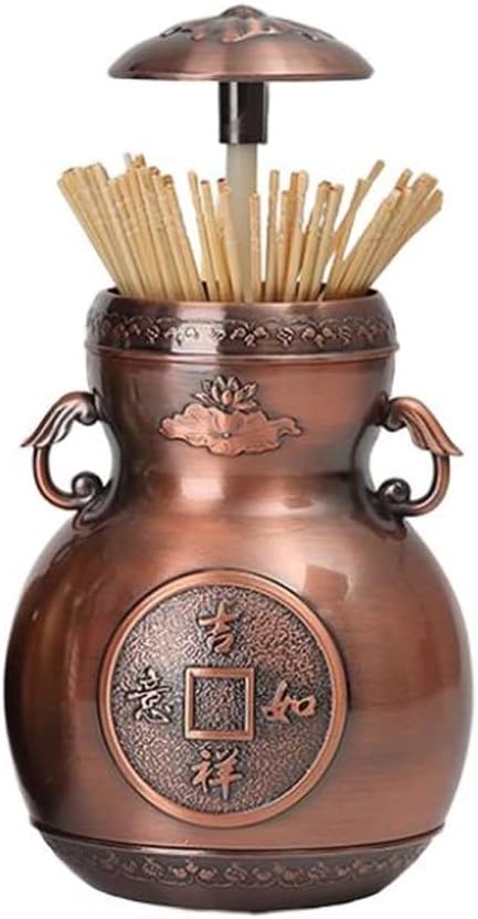 Toothpick Holder Toothpick Box Creative Automatic Press Metal Toothpick Holder Chinese Style Retro Minimalist Living Room Household Toothpick Jar Toothpick Holder Dispenser(A)