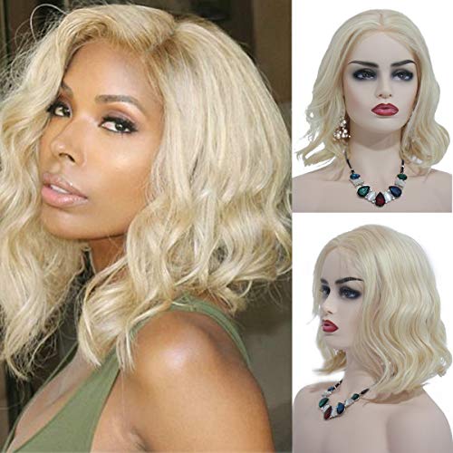 613 Bob Wig Human Hair 8inch Curly Blonde Lace Front Wigs Pre Plucked Hairline 180% Density 13x4 Middle Part Wavy Lace Frontal Wig Bleached Knots