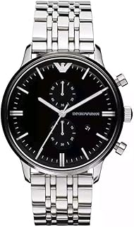 Emporio Armani Herren-Chronographuhr, Silberne Edelstahluhr, 43 mm Gehäusegröße