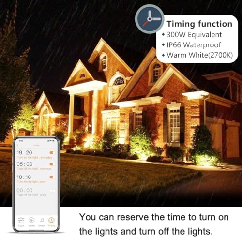 Led Flood Light 30W, 300W Equivalent 3000 LM Outdoor Color Changing Led Stage Landscape Lights, Bluetooth RGBW Smart Floodlights 2700K & 16 Million Colors&Timing& Music Sync, IP66,US 3-Plug (2 Pack)
