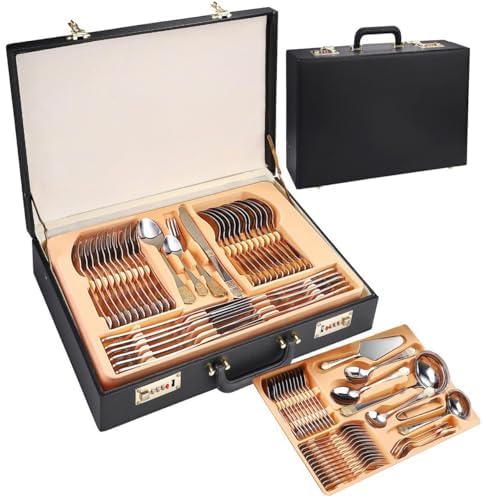 Ensemble de couverts en acier inoxydable poli miroir avec étui en cuir, passe au lave-vaisselle pour la maison, la cuisine, le restaurant