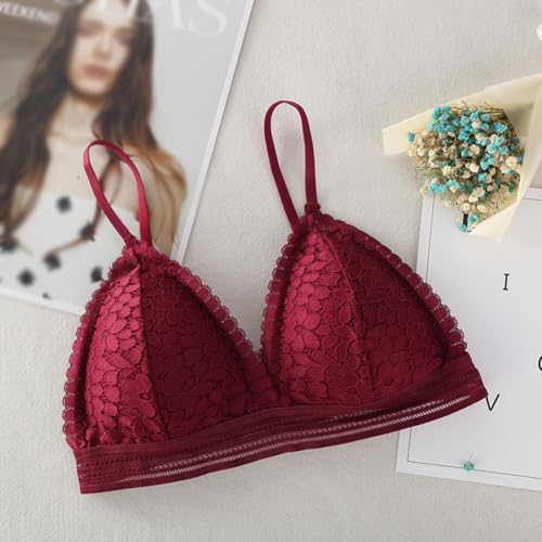 Lace Tube Top Triangle Cup Bra Cotton Lined Adjustable Straps No Steel Ring Hollow Comfort