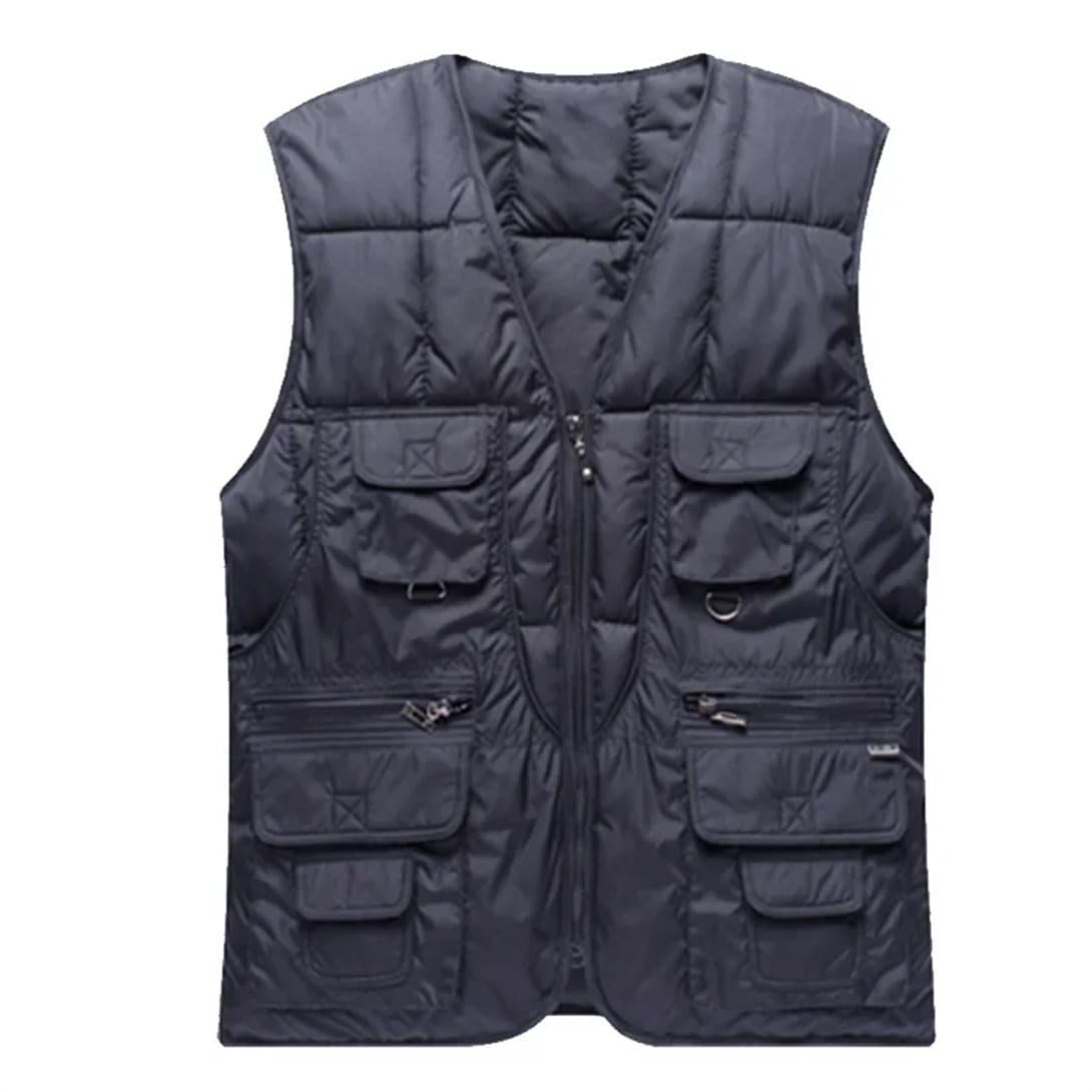 Gilet termico da uomo, con scollo a V, senza maniche, per lavoro, pesca, caccia, viaggi, caccia, con tasche multiple