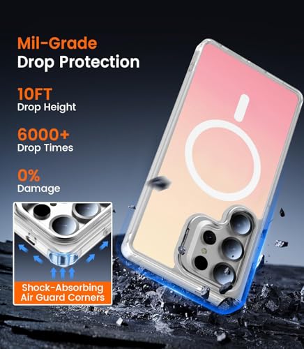 Image of DIZORO Samsung Galaxy S25 Ultra Case Compatible with Wireless Charging,3D Laser Color Changing Frosted Matte Camera Stand Back Cover Military-Grade Protective Non Yellowing PC +TPU (Grey)