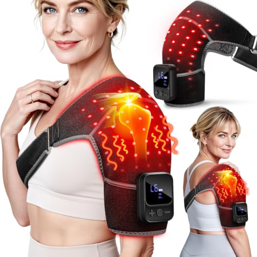 RELEXNOW Red Light Therapy for Shoulder with Vibration Massage 5000mAh Upgraded Near-Infrared Light Shoulder Wrap with Heat for Men and Women Left & Right Shoulders