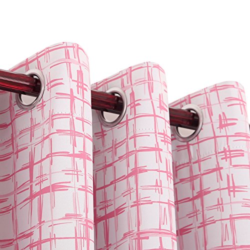 Image of Deconovo Decorative quare Sketch Print Curtains Darkening Thermal Insulated Blackout Panels for Living Room, 52W x 95L Inch, Pink