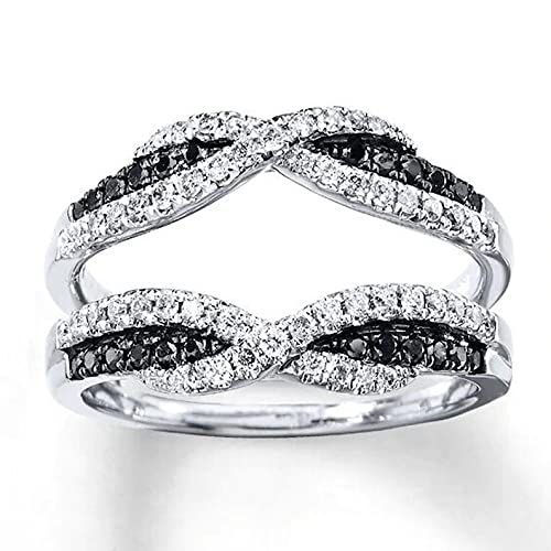 Real Sterling Silver Cubic Zircons Round Brilliant Cut Black & White Nickel Free Rhodium Plated Rings