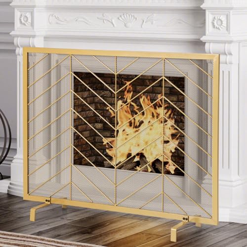 IRONMAX Fireplace Screen, 39 x 31 Inch Single Panel Heavy Duty Fireplace Screens for Wood Burning...