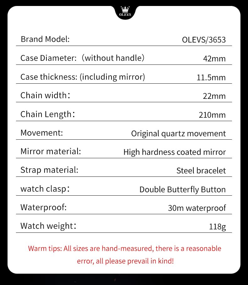 Image of OLEVS Watches for Men Analog Quartz Original Branded Mens Watch Chronograph Stainless Steel Chain 3ATM Waterproof Wrist Watch for Men