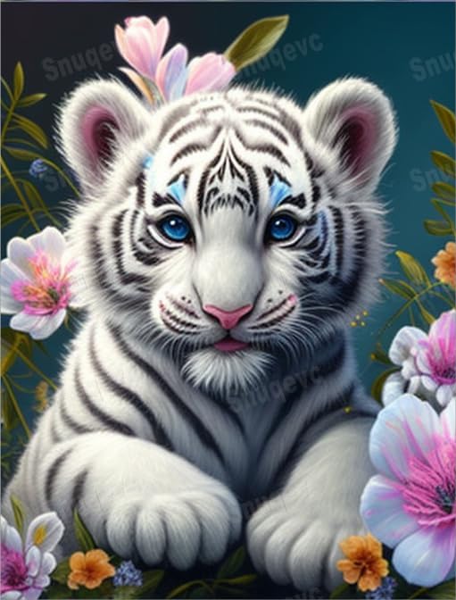 Amazon.com: Painted Flower White Tiger Jigsaw Puzzle - 1000 Piece Adult ...