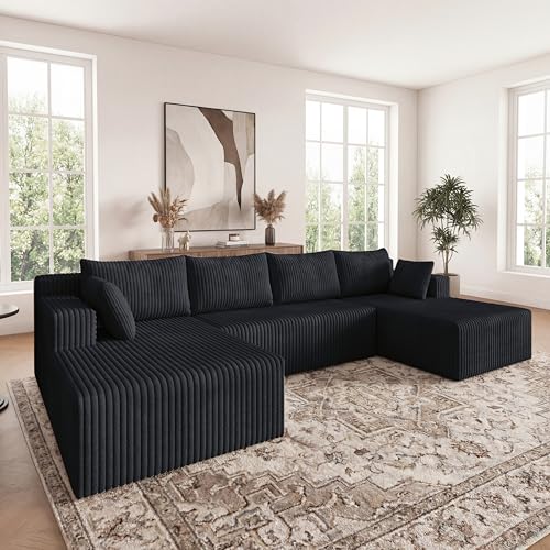 124 Inch Oversized Boneless Sectional Sofa Cloud Couch for Living Room - Symmetrical U Shaped Modular Couches Set with Double Chaise, No Assembly Floor Compression Sofa & Couch - Image 4