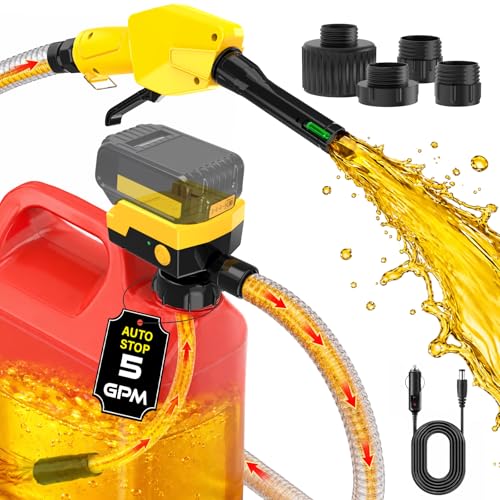 Keimi 5 GPM Cordless Fuel Transfer Pump with Auto-Stop & Hand Trigger Nozzle Compatible with DeWalt 20V & Milwaukee 18V Batteries Gas Can Pump for Gasoline/Diesel 51 Hose & 4 Adapters (Bare Tool)