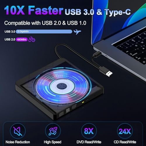 Lectora externa CD DVD para laptop USB 3.0 Tipo-C miniatura 2
