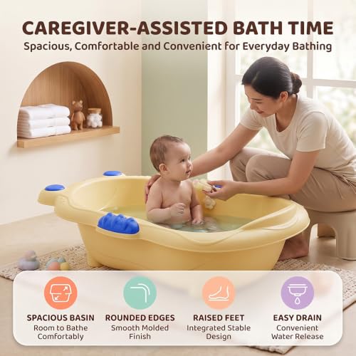 Image of StarAndDaisy Baby Bath Tub for 0-5 Years, Spacious Baby Bathtub with Smooth Rounded Edges, Raised Base, Easy Drain Plug, One-Piece Design, Infant Bath Tub for Newborns & Toddlers