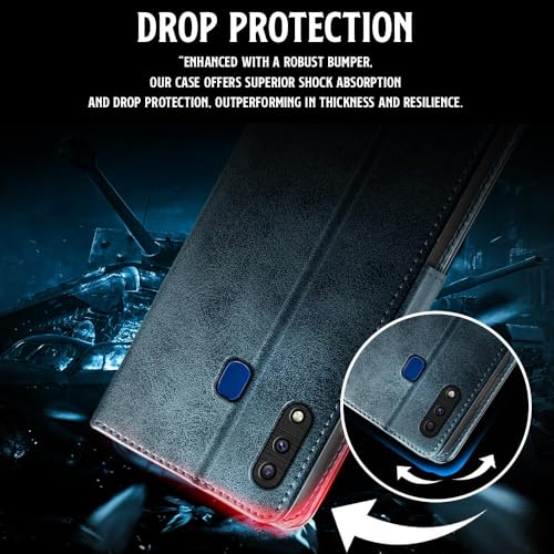 Image of WOW IMAGINE Shock Proof Flip Cover Back Case for Samsung Galaxy A20 | A30 | M10s (Magnetic Button Flip Case | Wallet Pockets & Stand | Leather Finish | Oxford Blue)