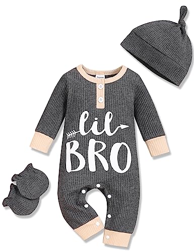 Image of RCPATERN Newborn Baby Boy Clothes Little Brother Romper Jumpsuits 3Pcs Clothing Set Cute Infant Outfit