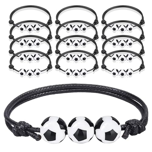AOOTUERL 12 Pezzi Braccialetti Sportivi da Calcio Intrecciati, Braccialetti Sportivi da Calcio, Braccialetti Amicizia Bambini, per Bambini Compleanni, Feste Sportive, Gioco, Regalo, Carnevale Eventi