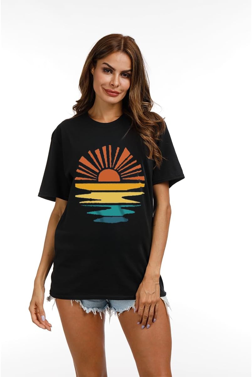 T Shirts for Women Graphic Tees Vintage Printed Short Sleeve Shirt Crewneck Loose Fitting Tops Casual Basic Cute Blouses - Image 3