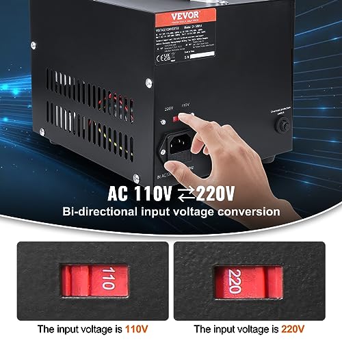 Image of VEVOR Voltage Converter Transformer, 2000W, Heavy Duty Step Up /Down Transformer, Convert from 110 Volt to 220 Volt and from 220 Volt to 110 Volt, with US Outlet EU Outlet 5V USB Port, CE Certified