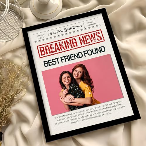 Image of Customized Photo Frame Wall Decor Breaking News Gift For Friend Mother Sister Wife and Girlfriend, Personalized Women's Day and Mothers Day Photo Frame Gift For Home Living room Bedroom 23x32 cm