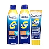 Coppertone SPORT SPF 50 Sunscreen Spray + SPORT Face SPF 50 Mineral Based Sunscreen Lotion Multipack (Two 5.5 Ounce Sprays + One 2.5 FL Ounce Lotion)