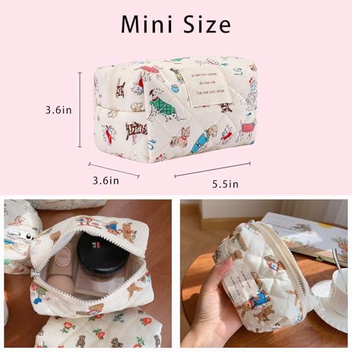 uekeboag Cute Small Quilted Cotton Makeup Pouch for Women and girls,Coquette Quilted Toiletry Bag,Animal Coquette Mini Bag, Kawaii Travel Cosmetic Bags(05Puppy)2