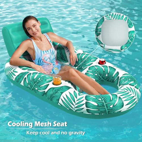 Image of Jasonwell Inflatable Pool Float Adult - Pool Floaties Lounger Floats Raft Floating Chair Water Floaties for Swimming Pool Lake Lounge Float with Cup Holders Beach Pools Party Toys for Adults