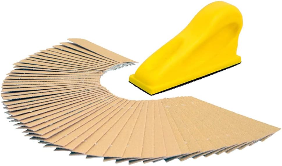 50 Pcs Micro Sander Kit 3.5” x 1” Mini Sander Detail Hand Sanding Tools Sandpaper Assorted Grit for DIY Crafts Wood Polishing