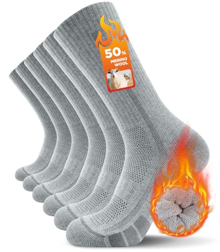TANSTC Wandersocken Damen, Outdoor & Trekking-Socken 43-46, Wollsocken, Atmungsaktiv & Anti-Blasen Warm Dicke Gepolstert Thermosocken für Herren, Damen, 3 Paar