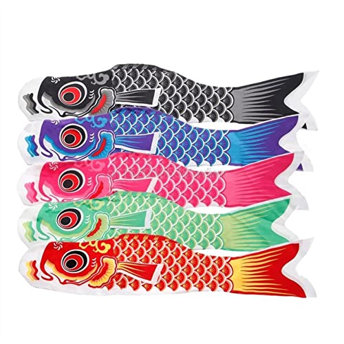 Ulable Bandiera della carpa a cinque colori colorata stile giapponese, sacco a vento giapponese, 5 colori, 70 x 13,5 cm