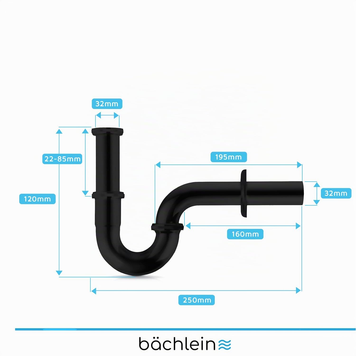 Bächlein Sifón universal para lavabo (85 mm), tapón antiolores, manguito de goma e instrucciones de instalación (idioma español no garantizado)