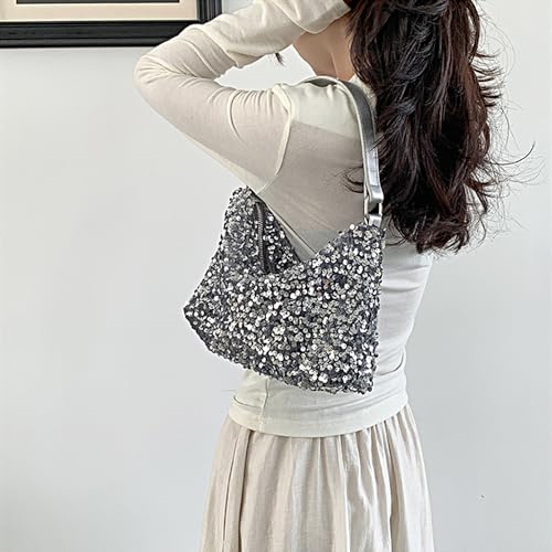 Womens Dazzling Clutch Handbag Purse Delicate Reversible Sequin Drawstring Shoulder Bag Large Capacity Tote Bag 6