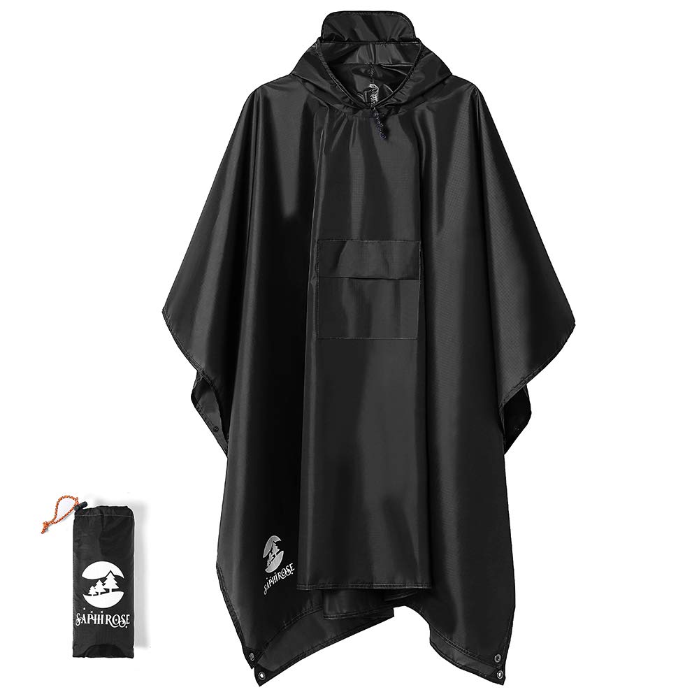 SaphiRose Hooded Rain Poncho Waterproof Raincoat Jacket for Men Women Adults Black(3 in 1)