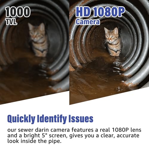 Cámara de Alcantarillado 100FT, 5'' HD1080P con DVR-32GB Cámara de Inspección de Drenaje 5000mAh miniatura 5
