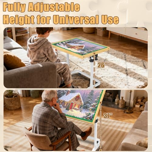 Image of Jigsaw Puzzle Table 1500 Pieces,Adjustable Height&Up Puzzle Table with draswers and Cover,Puzzle Tables for Adults with Drawers, for Puzzle Doer(Green Color