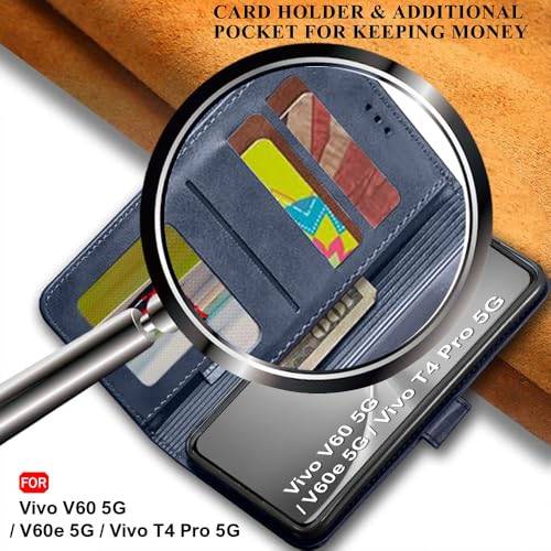 Image of TheGiftKart Flip Back Cover Case for Vivo V60 5G / V60e 5G / Vivo T4 Pro 5G | Dual-Color Leather Finish | Inbuilt Stand & Pockets | Wallet Style Flip Back Case Cover (Faux Leather, Blue & Sky)