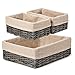 EZOWare Set de 3 Cestas de Almacenaje con Forro de Tela Extraíble, Cajas Organizadoras Decorativas de Mimbre Resina Tejida para Sala de Estar, Baño, Cocina, Cajones – 2 Medidas, Gris