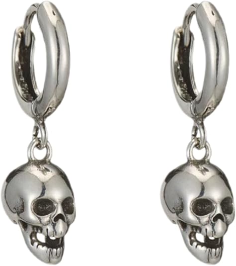 Gothic Skull Chain Hoop Drop Dangle Earrings for Women Men Punk Biker Halloween Jewelry Costume Cosplay Dainty Statement