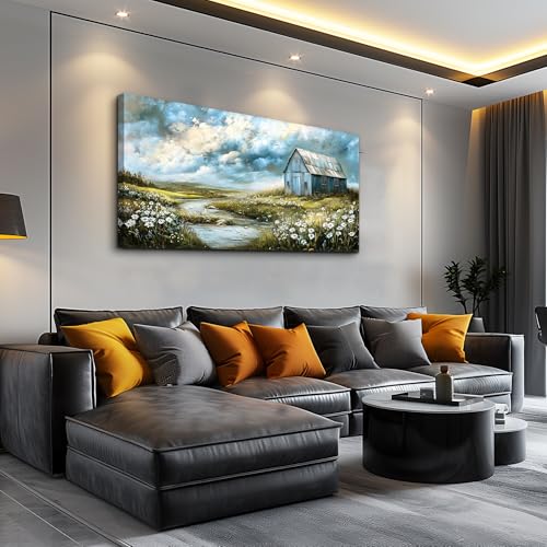 PHAOHUAXM Wall Art For Living Room Gray Canvas Wall Decor For Bedroom Field Scenery Flower Watercolour Painting Restaurant Office Decorations Wall Pictures Printing Artwork Home Decor 20x40 In