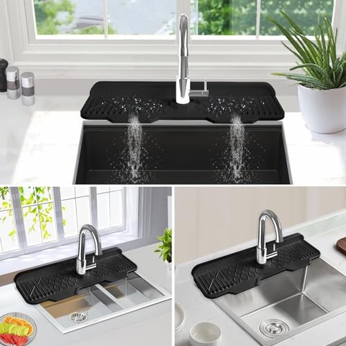 Image of Kitchen Sink Accessories -17 inch x 6'' Sink Splash Guard,Silicone Sink Mat Splash Guard, fit for Countertop, Bathroom,Farmhouse,RV by EBIGIC (Black)