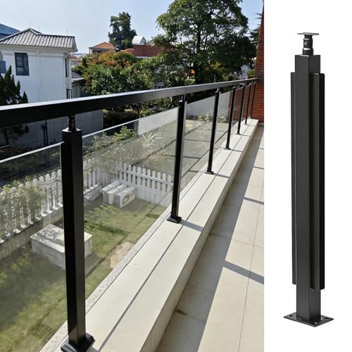 Poste de barandilla de vidrio cuadrado en acero inoxidable negro para paneles de terraza y balcón