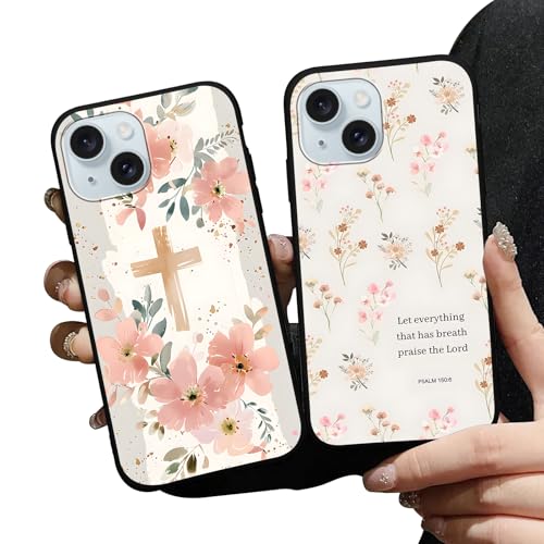 Zrutru 2 Pack Floral Christian Cross Jesus Bible Verse Phone Cases for iPhone 15 Case Soft Shockproof Protective for Women Man Phone Cover Funda for iPhone 15 6.1 Inch