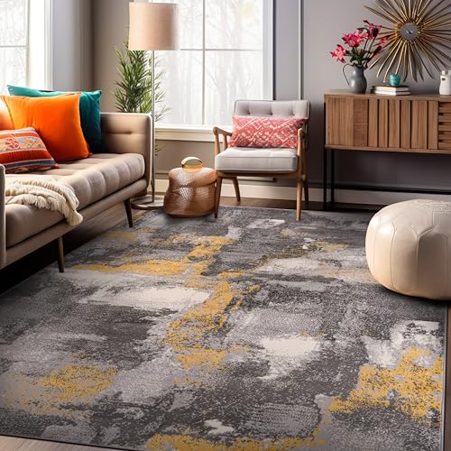 Rugshop Brighton Modern Abstract Stain Resistant Soft Area Rug 5' x 7' Yellow