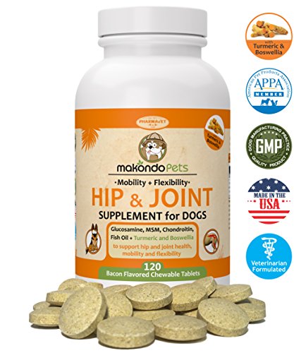 Makondo Pets Hip and Joint Supplement with Glucosamine for Dogs, Turmeric, Chondroitin, MSM