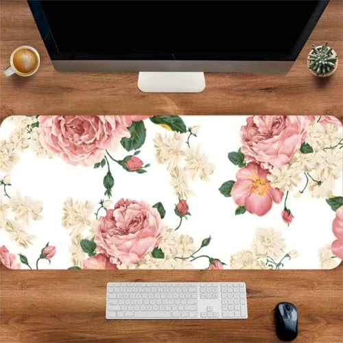 Tapis de souris de jeu XXL 800x300mm motif pivoine floral pour bureau et gaming