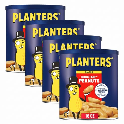 PLANTERS Salted Cocktail Peanuts, 16 oz. Resealable Jar - Cholesterol Free Heart Healthy Snack - A Good Source of Essential Nutrients - Premium Quality Peanuts - Kosher (Pack of 4)