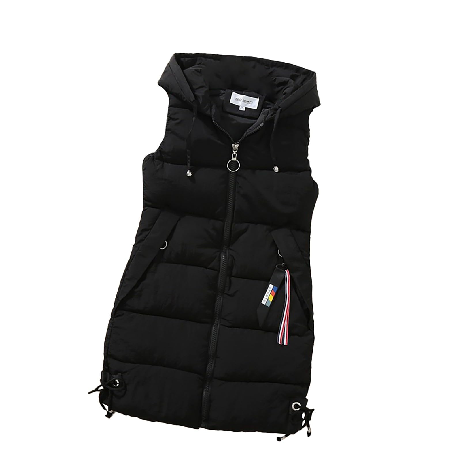 Donna Piumino Lungo Caldo Tasche Gilet Gilet Senza Maniche Cappuccio