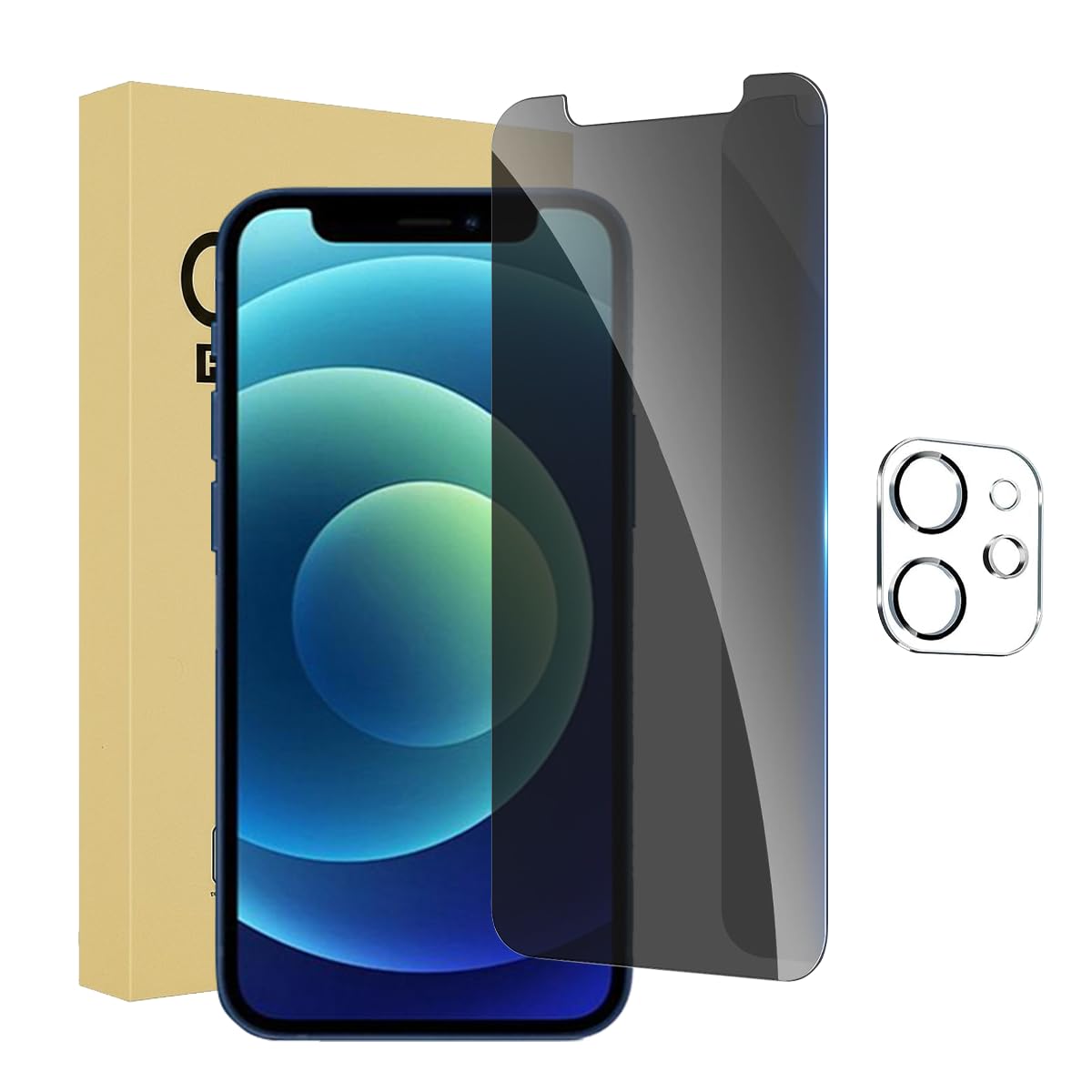 1+1 Pack Designed for iPhone 12 Mini Privacy Screen Protector, Privacy Tempered Film with 1 pack Camera Lens Protector for iPhone 12 mini, No Bubbles, Anti Scratch, Easy to Install