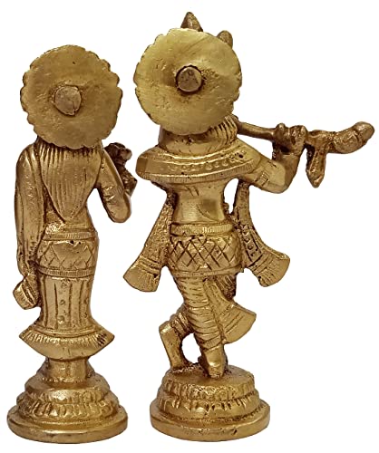 Purpledip Brass Idol Set Radha Krishna: Collectible Statue For Home Temple (12407A), Gold - Image 4